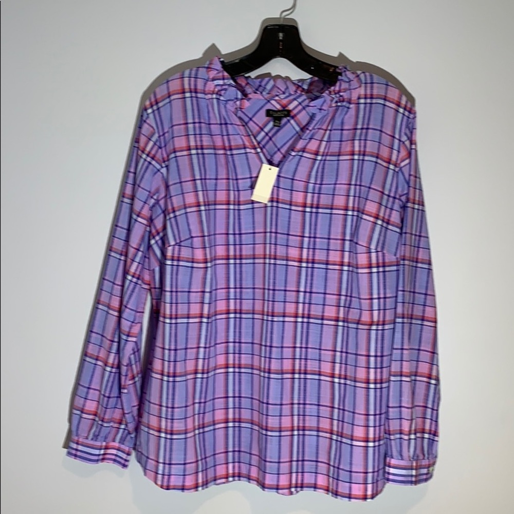 NWT Talbots Plaid V-Neck Pull-Over Shirt
